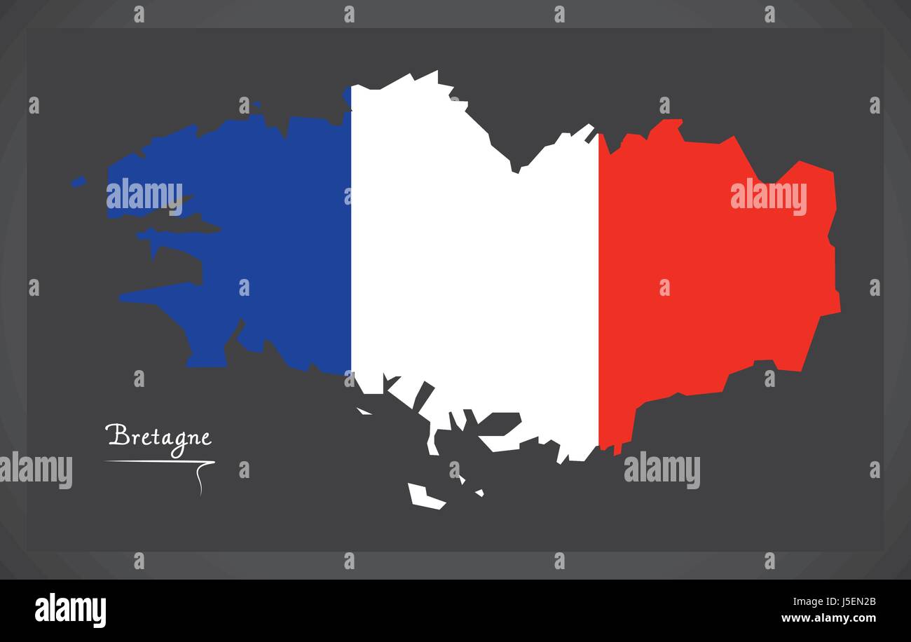 Bretagne map with French national flag illustration Stock Vector Image ...