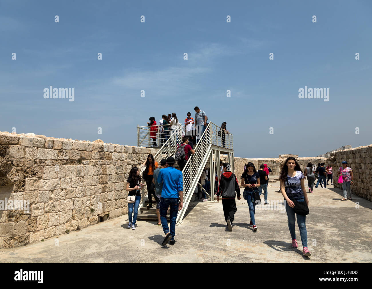 Lebanese students visiting the citadel of Raymond de Saint-Gilles, North Governorate, Tripoli, Lebanon Stock Photo