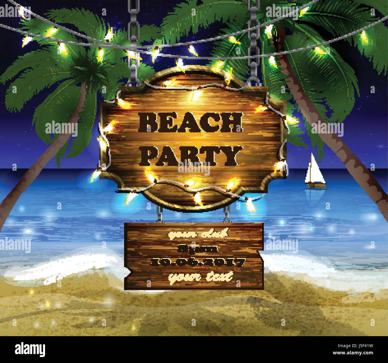 summer wooden sign on tropical beach background Stock Vector Image ...