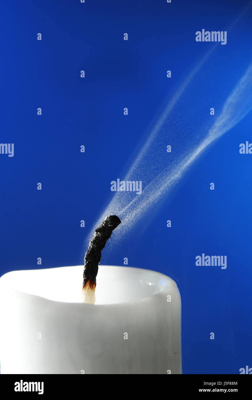 smoke smoking smokes fume blue candle out symbol picture pale bright pure white Stock Photo