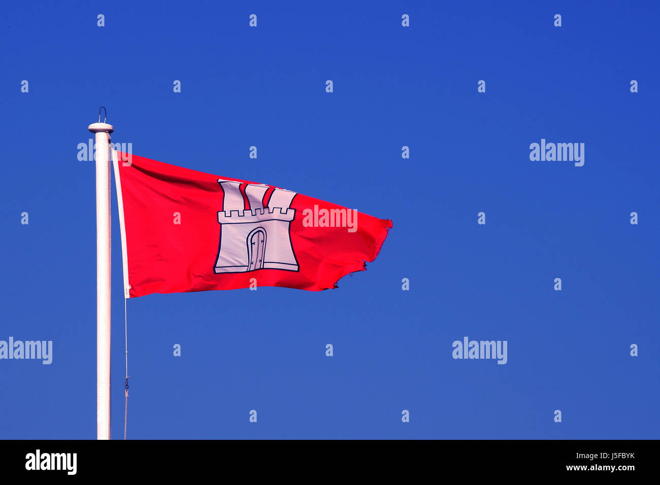 sign signal blue hamburg Hanseatic city flag hanse emblem flagstaff pictogram Stock Photo