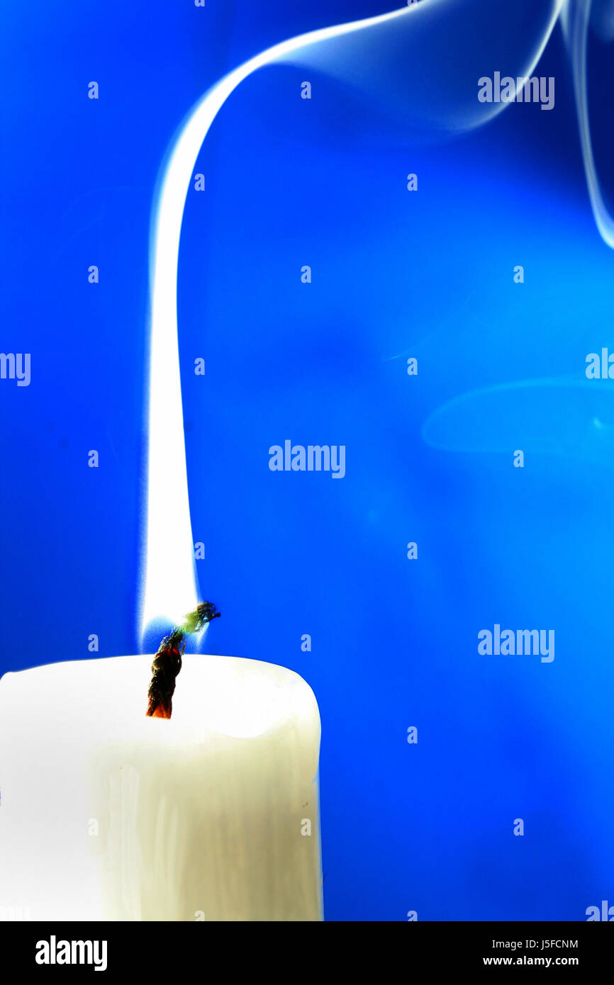 smoke smoking smokes fume blue candle out symbol picture pale bright pure white Stock Photo