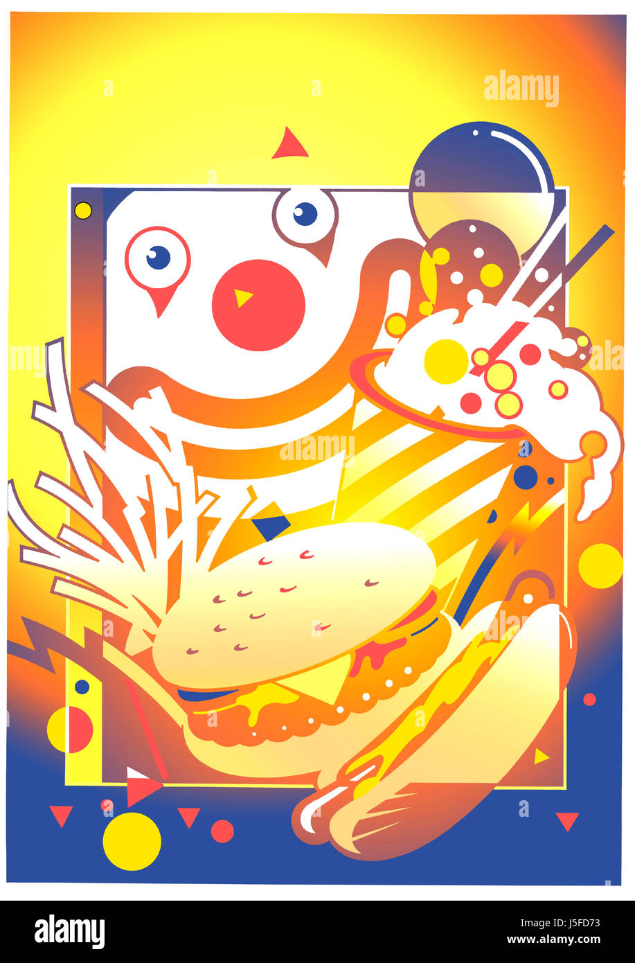 Clown face behind take out food Stock Photo