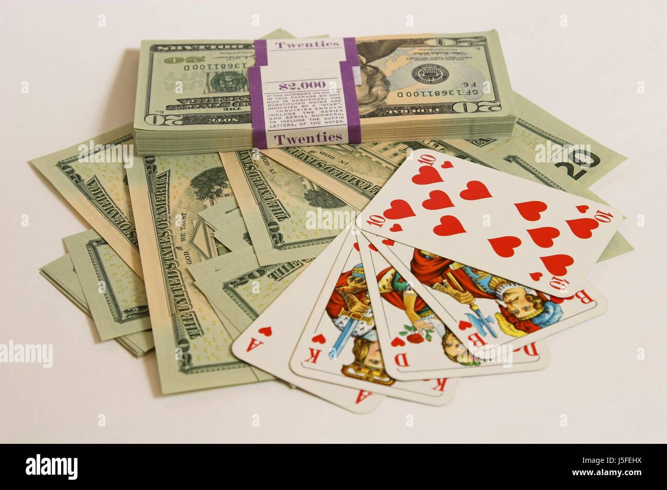 playing cards and dollar bills Stock Photo Alamy