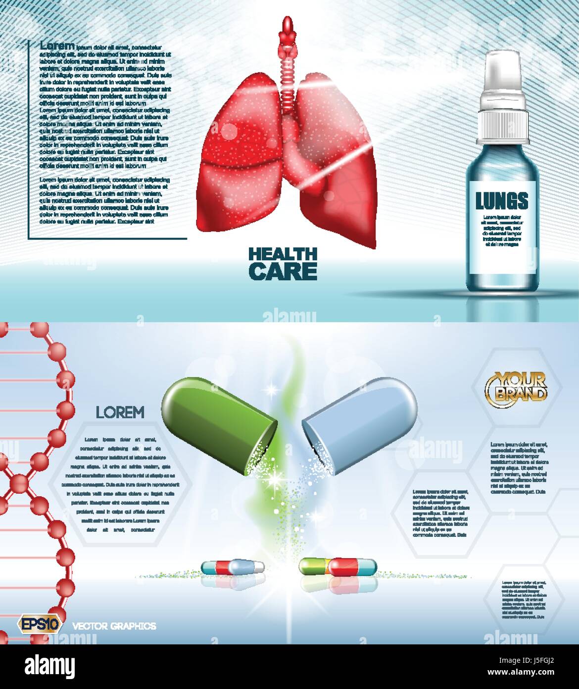Digital vector red medicine lungs structure infographics of respiratory healthcare mockup and pills, with your brand, ready for print ads or magazine  Stock Vector