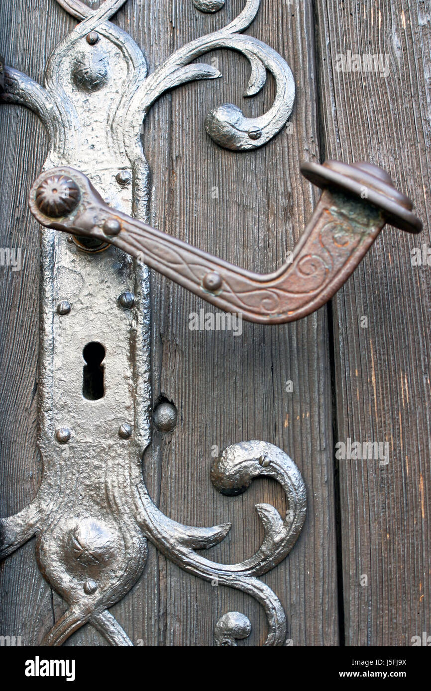 wood brown brownish brunette goal passage gate archgway gantry door iron steel Stock Photo