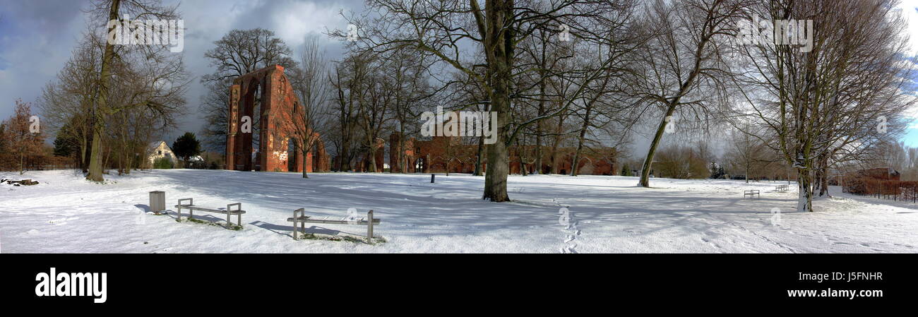 church temple ruins ruin monastery catholic monk convent gothic brick middle Stock Photo