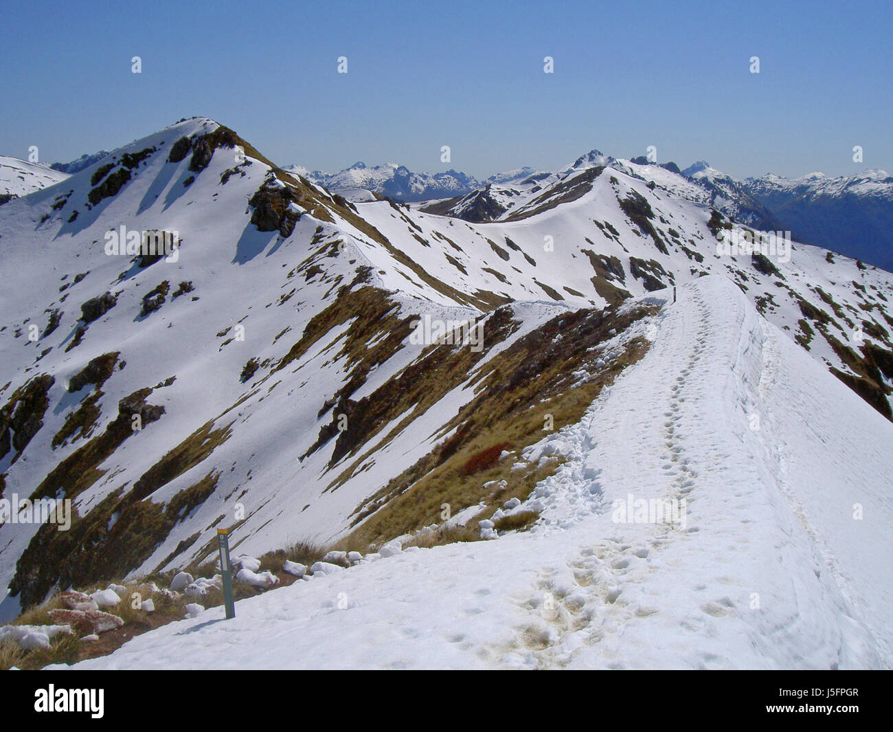 mountains national park sense new zealand comb oceania path way snow mountain Stock Photo