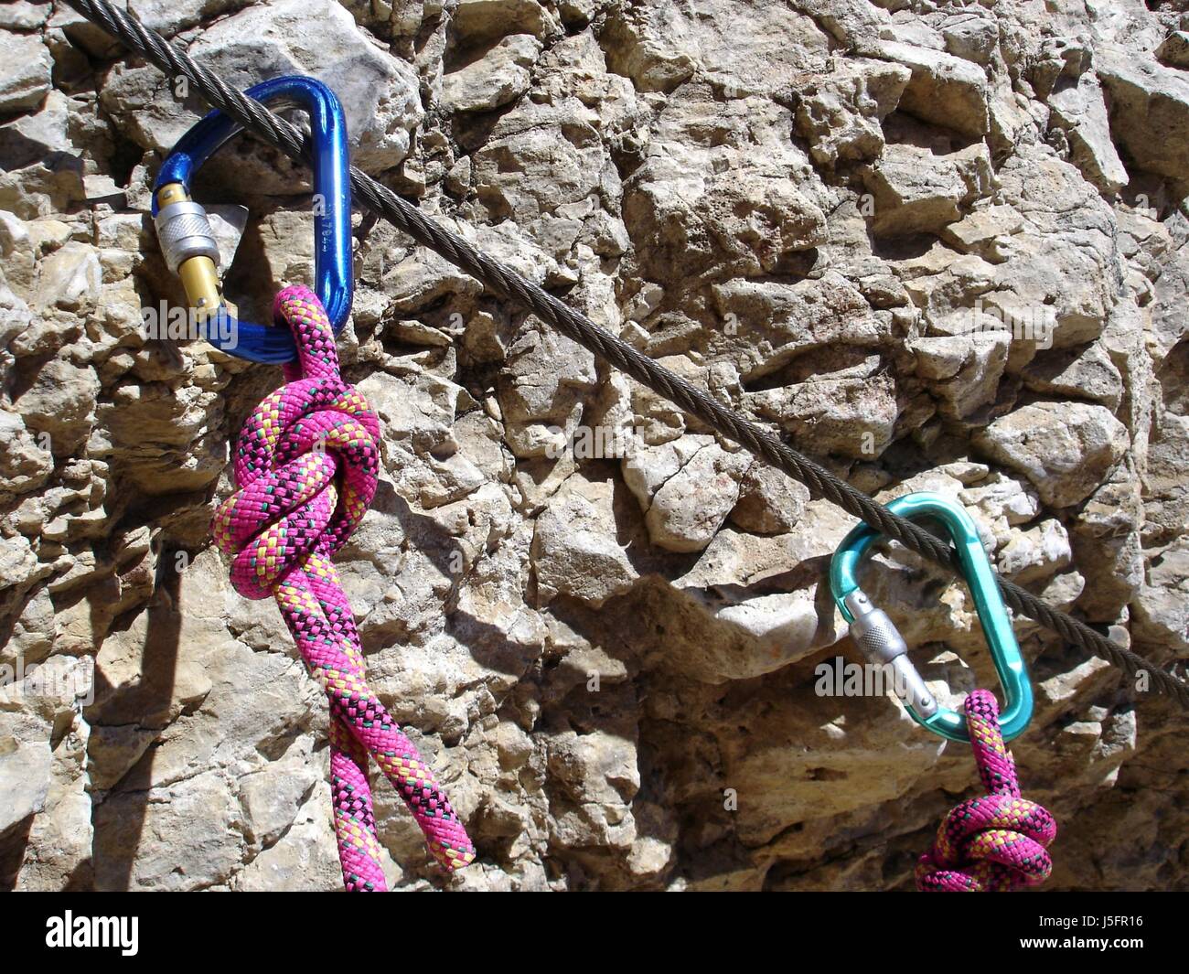 engineering rock hook safeguard mountain haven security safety rope knot  Stock Photo - Alamy
