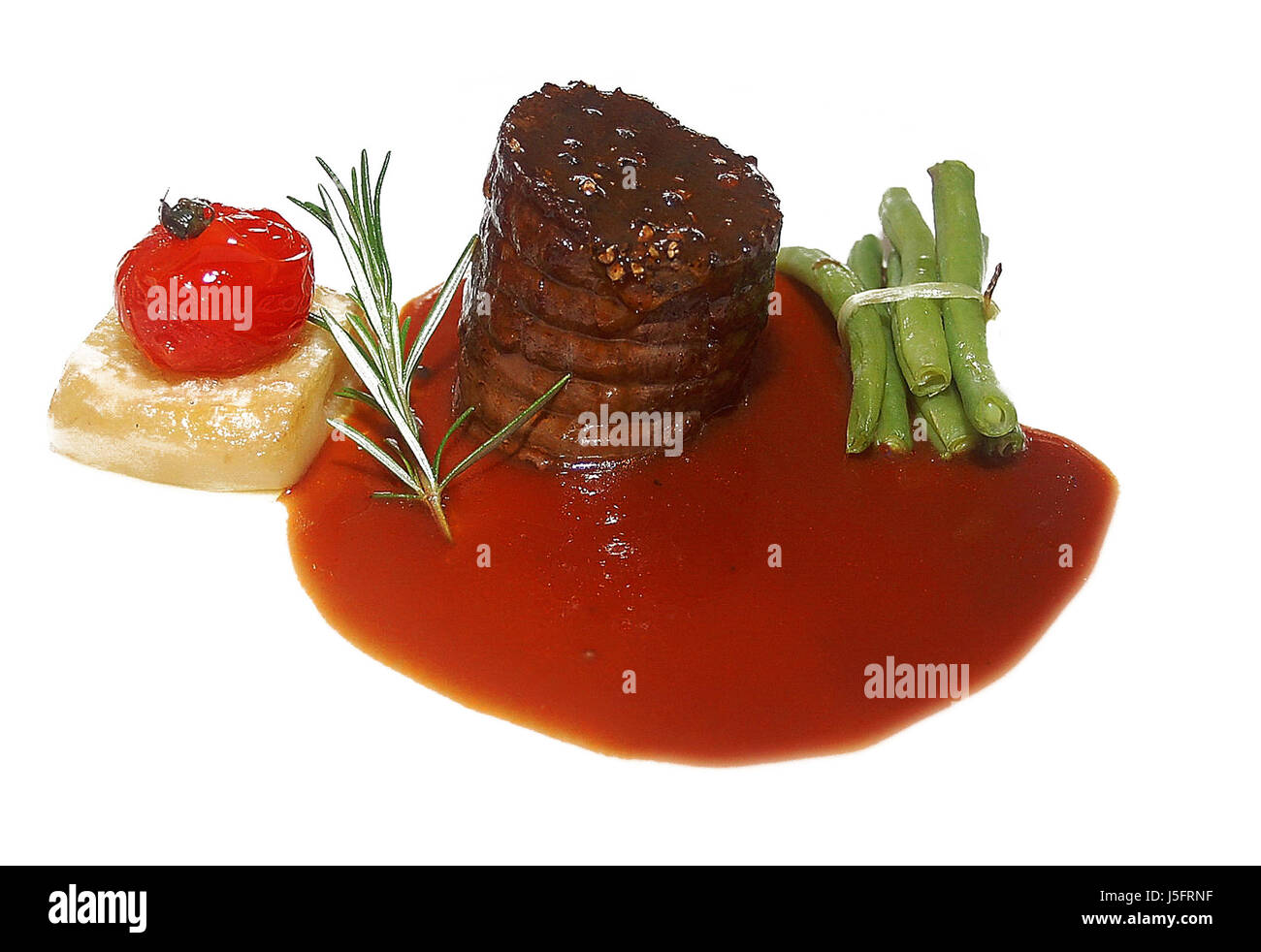 hunger beans bovine food dish meal fillet menu sauce display rosemary port wine Stock Photo