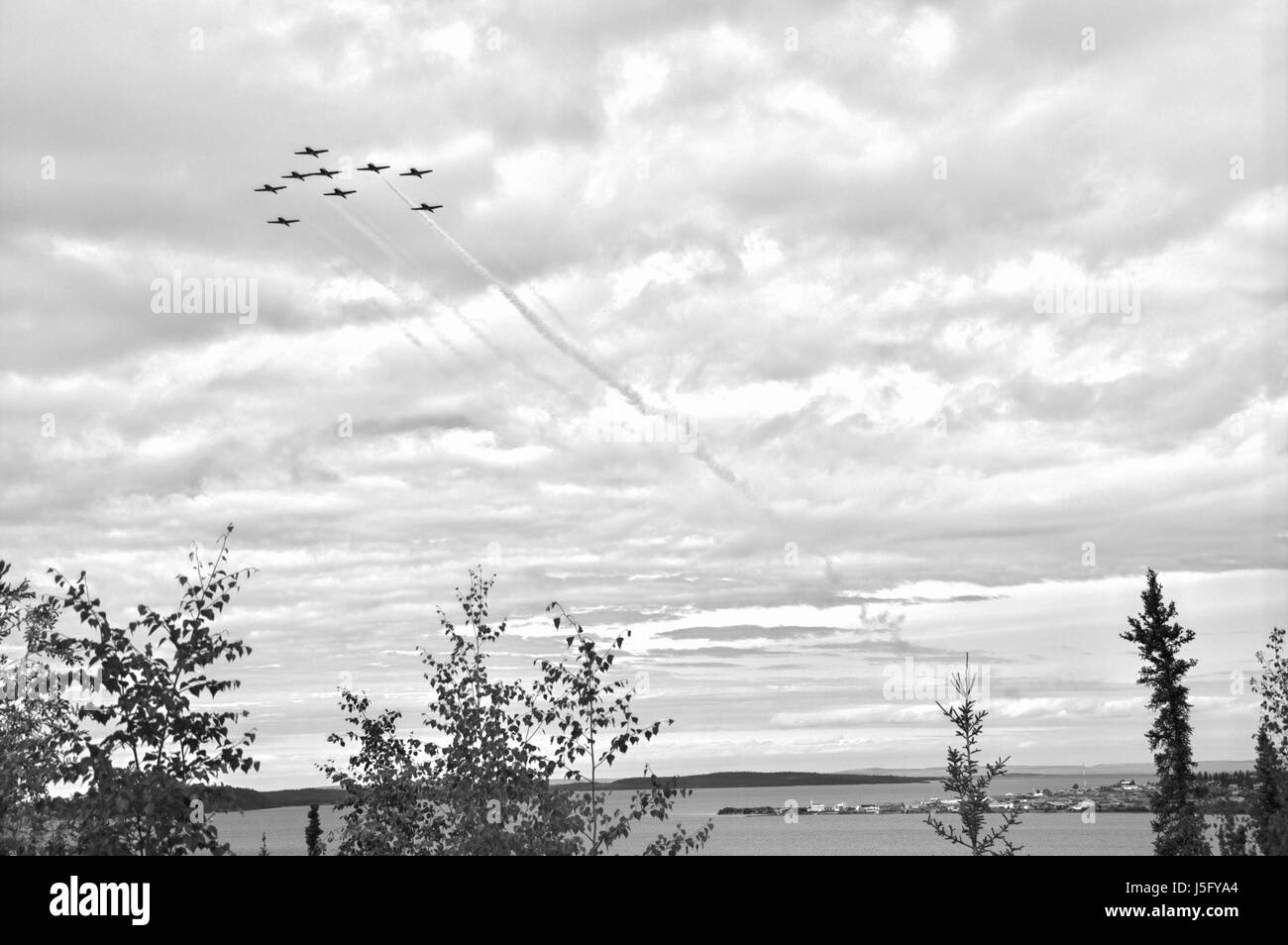The Snowbirds putting on a demonstration over Lutsel K'e , NWT, Northwest Territories, Canada Stock Photo