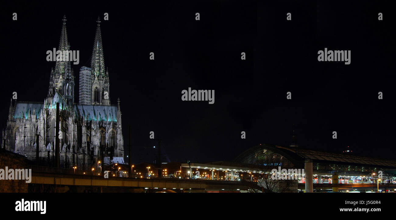 station historical church city town cologne cathedral night nighttime