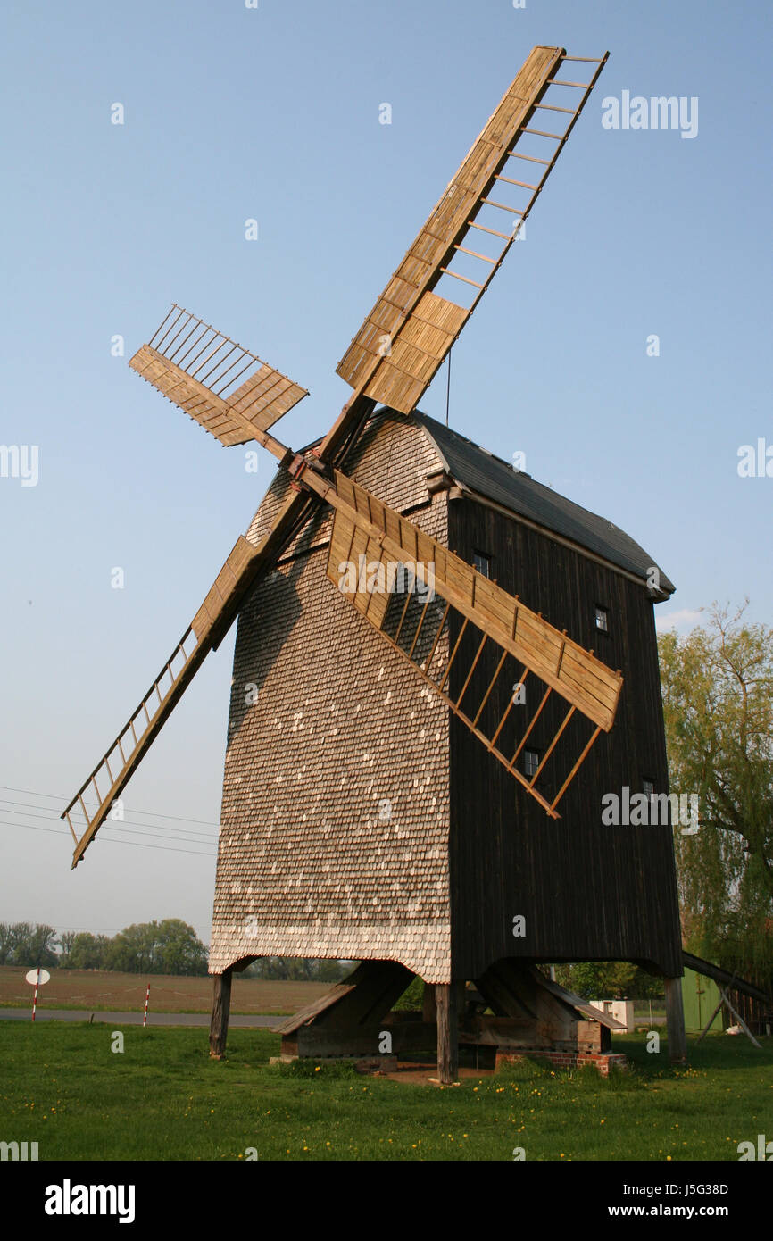 buck windmill mill grind german underframe grain cereal bockwindmhle bockmhle Stock Photo