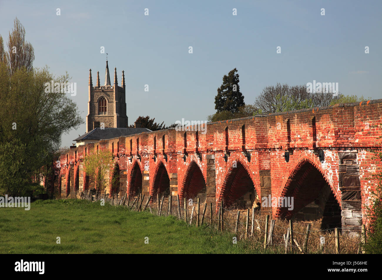 Boat and bridge over the river Great Ouse, Great Barford village