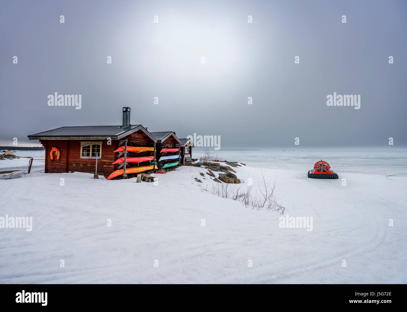 Cabins at Brandon Lodge, Lapland, Sweden Stock Photo