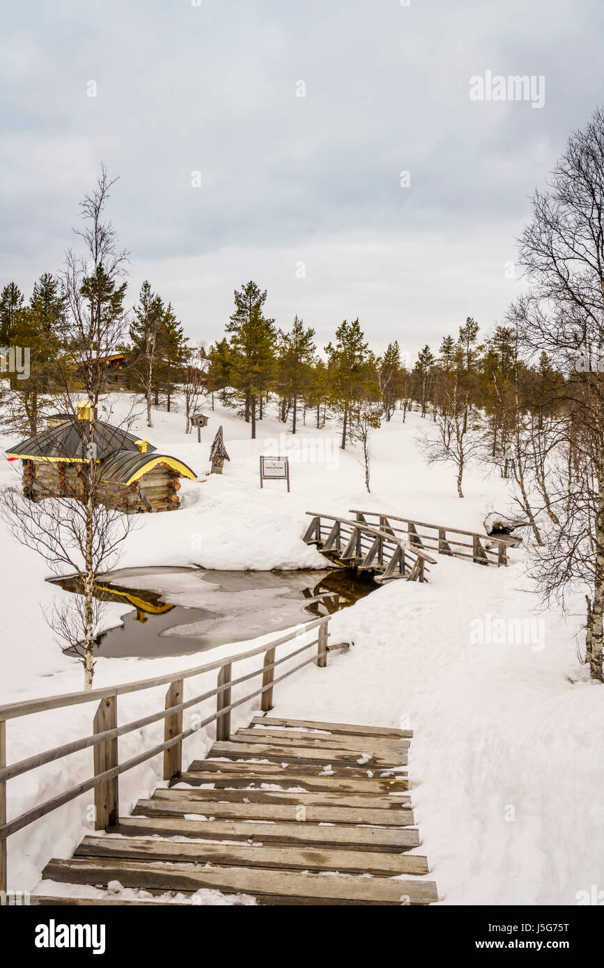 Log Cabin, Kakslauttanen Hotel, Lapland, Finland Stock Photo