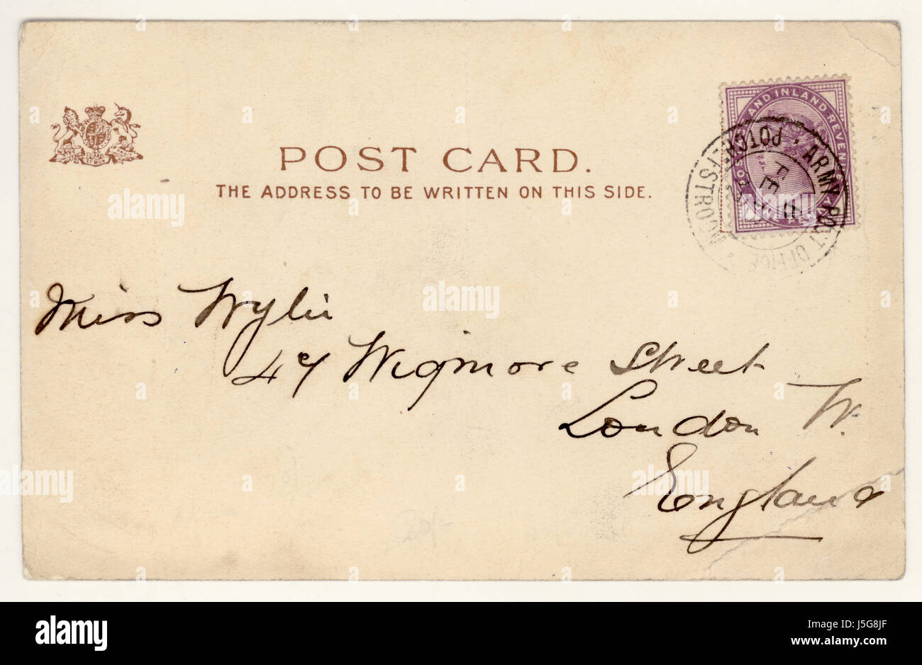 Reverse of original postcard posted from Potchefstroom, S. Africa towards the end of the Boer war, posted February 1902 Stock Photo