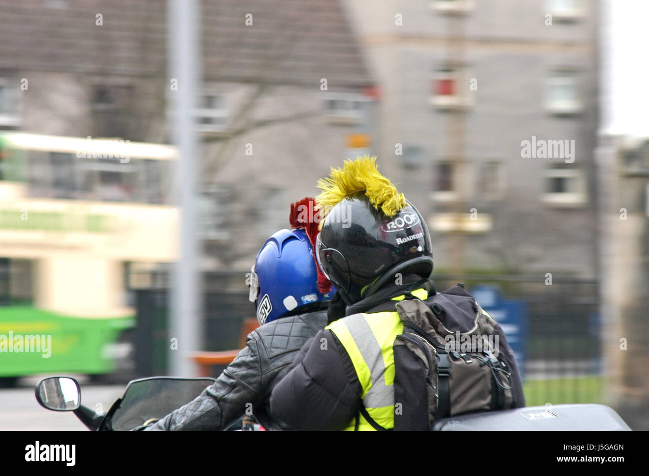 motorcyclist rear-view mirror helmet motion blur helmets motorcycle motorbike Stock Photo