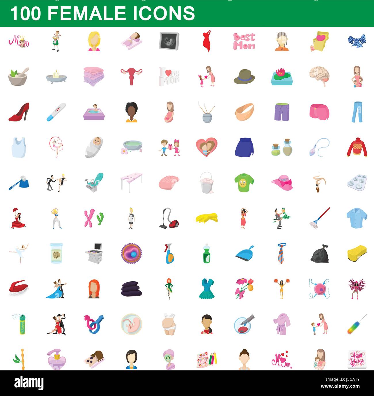 100 female icons set, cartoon style Stock Vector Image & Art - Alamy