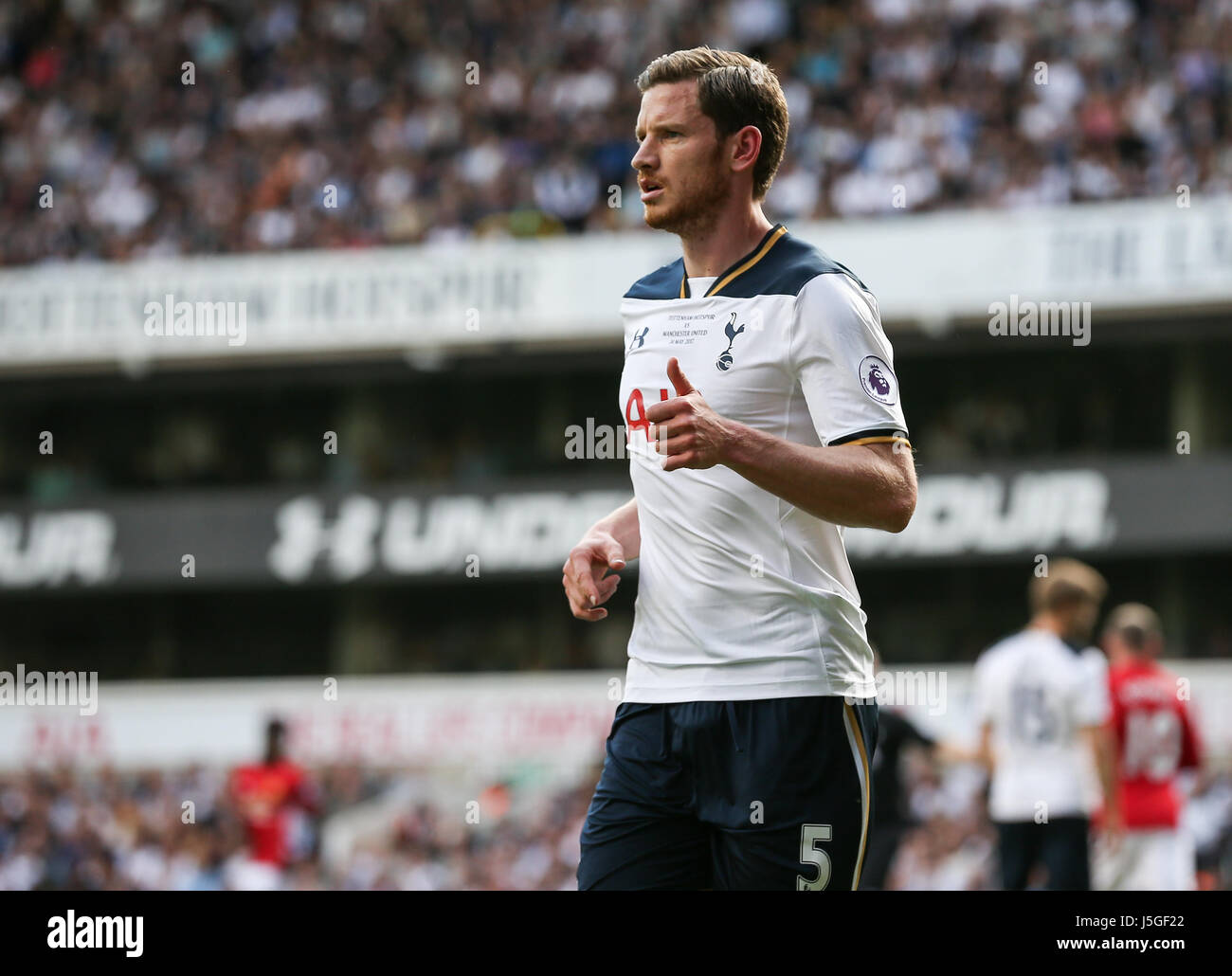 Jan Vertonghen of Tottenham Hotspur during the Premier League match between Tottenham Hotspur and Manchester United at White Hart Lane in London. 14 May 2017 EDITORIAL USE ONLY . No merchandising. For Football images FA and Premier League restrictions apply inc. no internet/mobile usage without FAPL license - for details contact Football Dataco ARRON GENT/TELEPHOTO IMAGES Stock Photo
