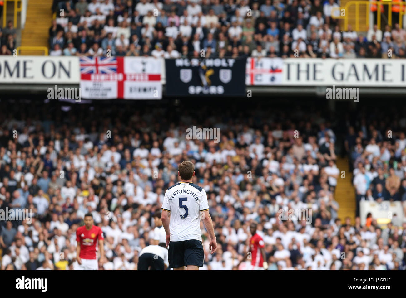 Jan Vertonghen of Tottenham Hotspur during the Premier League match between Tottenham Hotspur and Manchester United at White Hart Lane in London. 14 May 2017 EDITORIAL USE ONLY . No merchandising. For Football images FA and Premier League restrictions apply inc. no internet/mobile usage without FAPL license - for details contact Football Dataco ARRON GENT/TELEPHOTO IMAGES Stock Photo