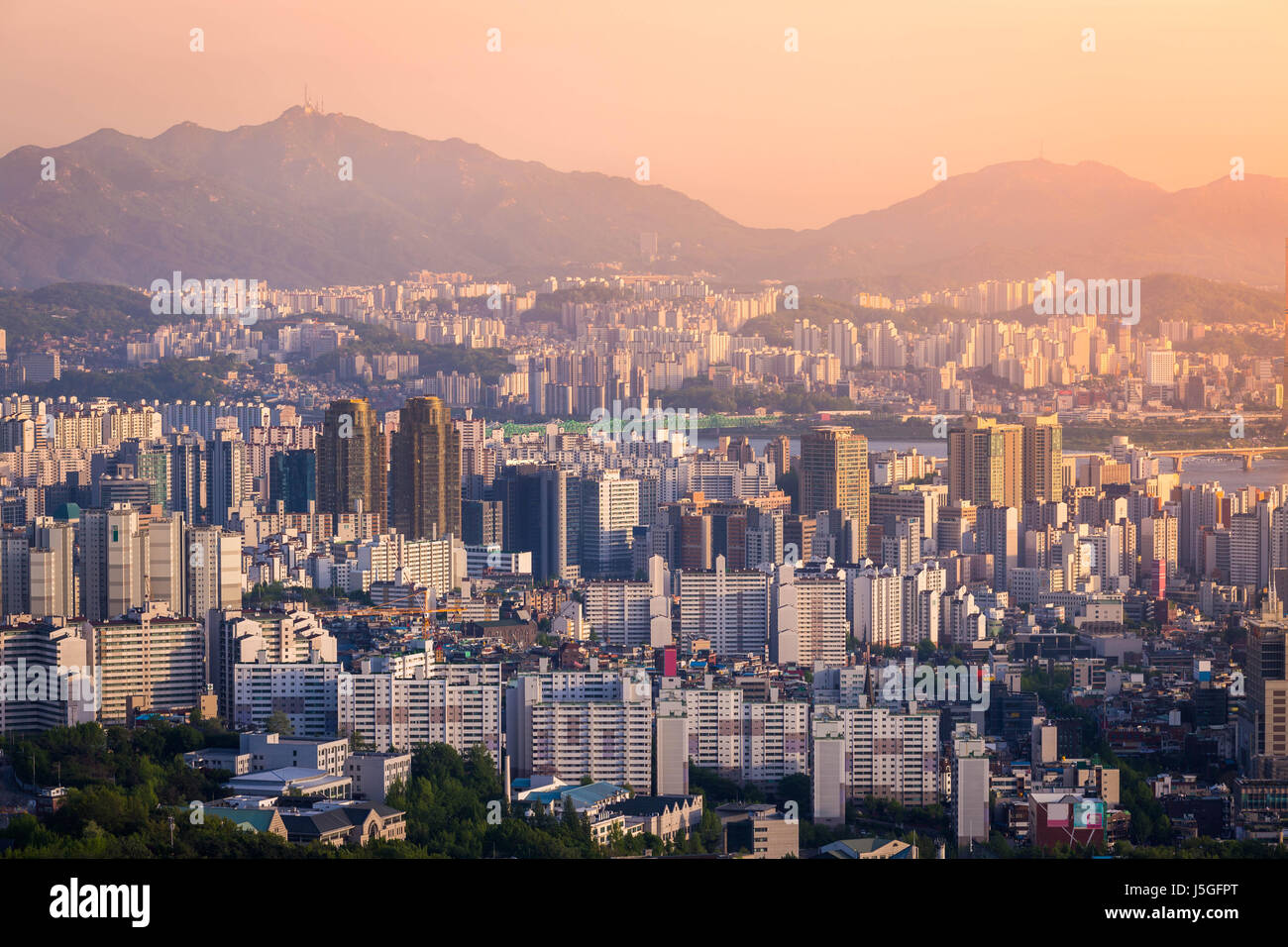 Seoul city, Downtown skyline, South Korea Stock Photo