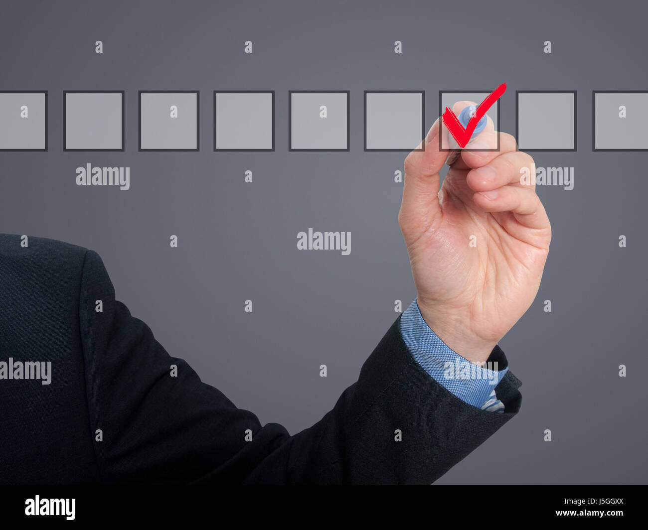 Businessman checking mark checklist marker Isolated on grey background ...