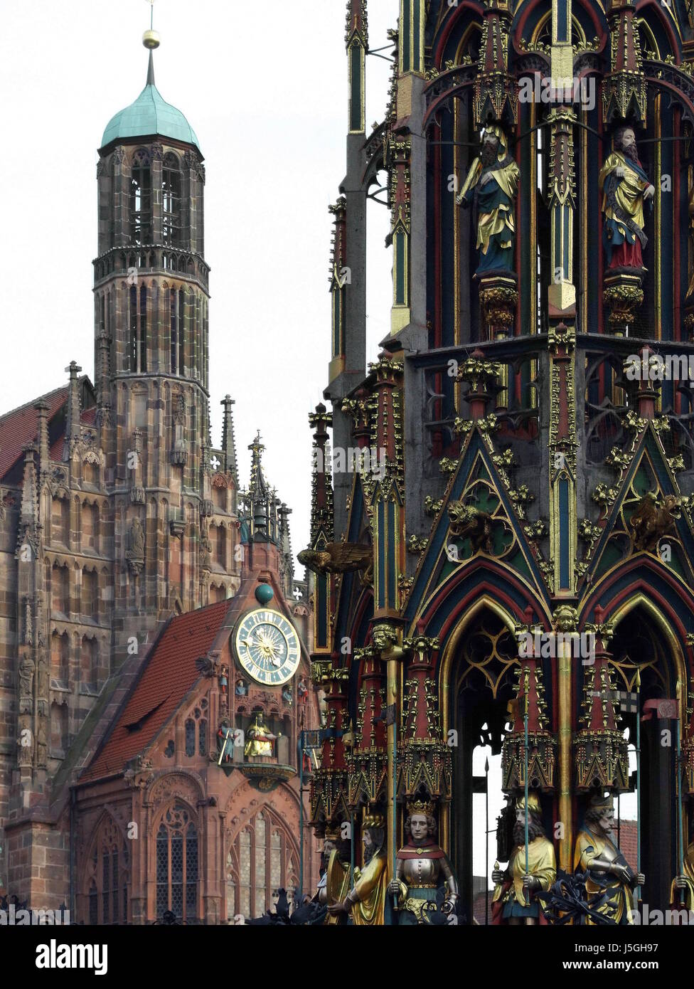 frauenkirche and schoener brunnen Stock Photo