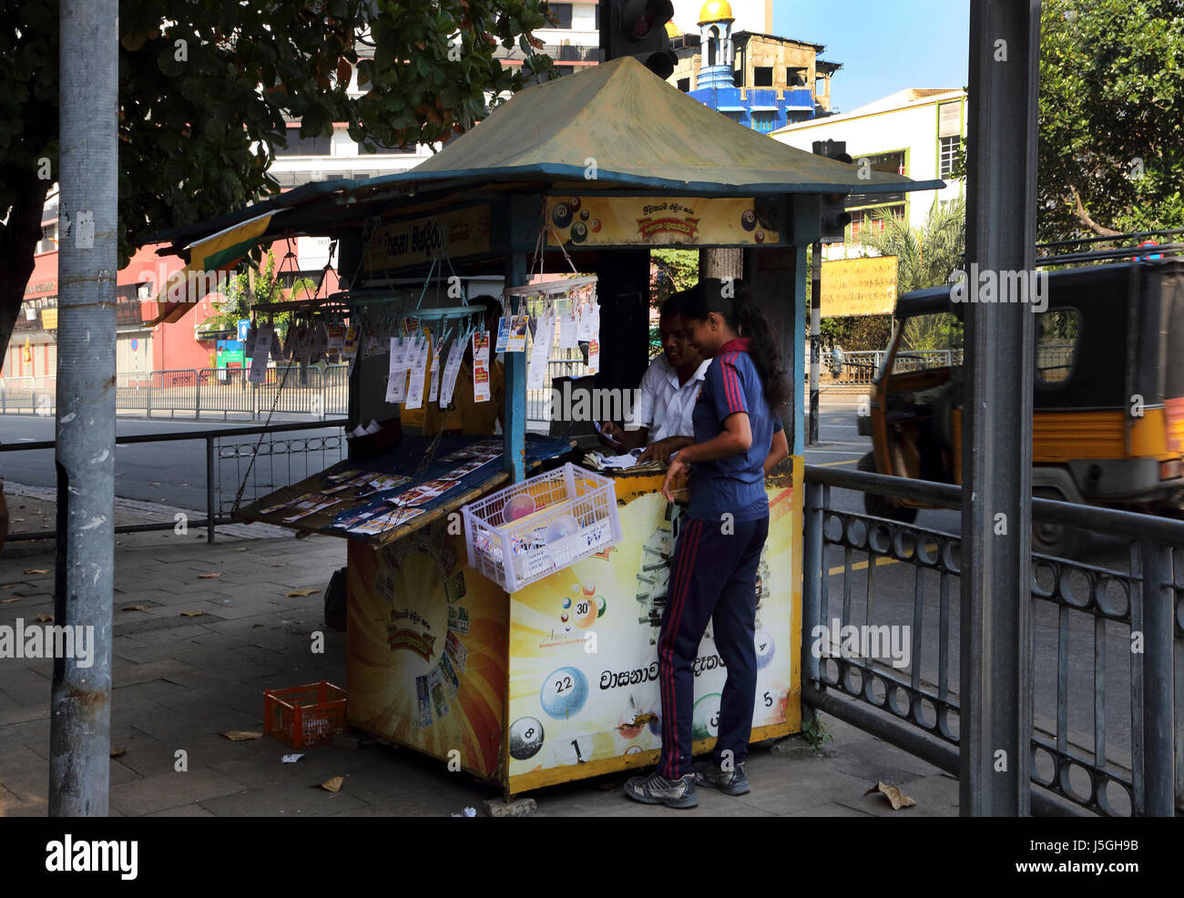 Fort Colombo Sri Lanka Woman At Lottery Ticket Kiosk Stock Photo