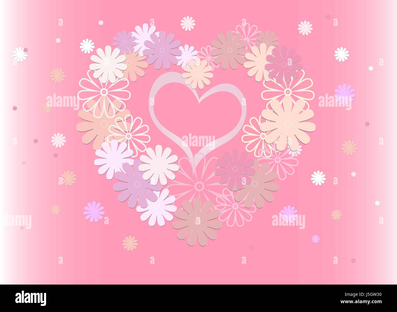 Bright background of colored flowers in the form of a heart. Stock Vector