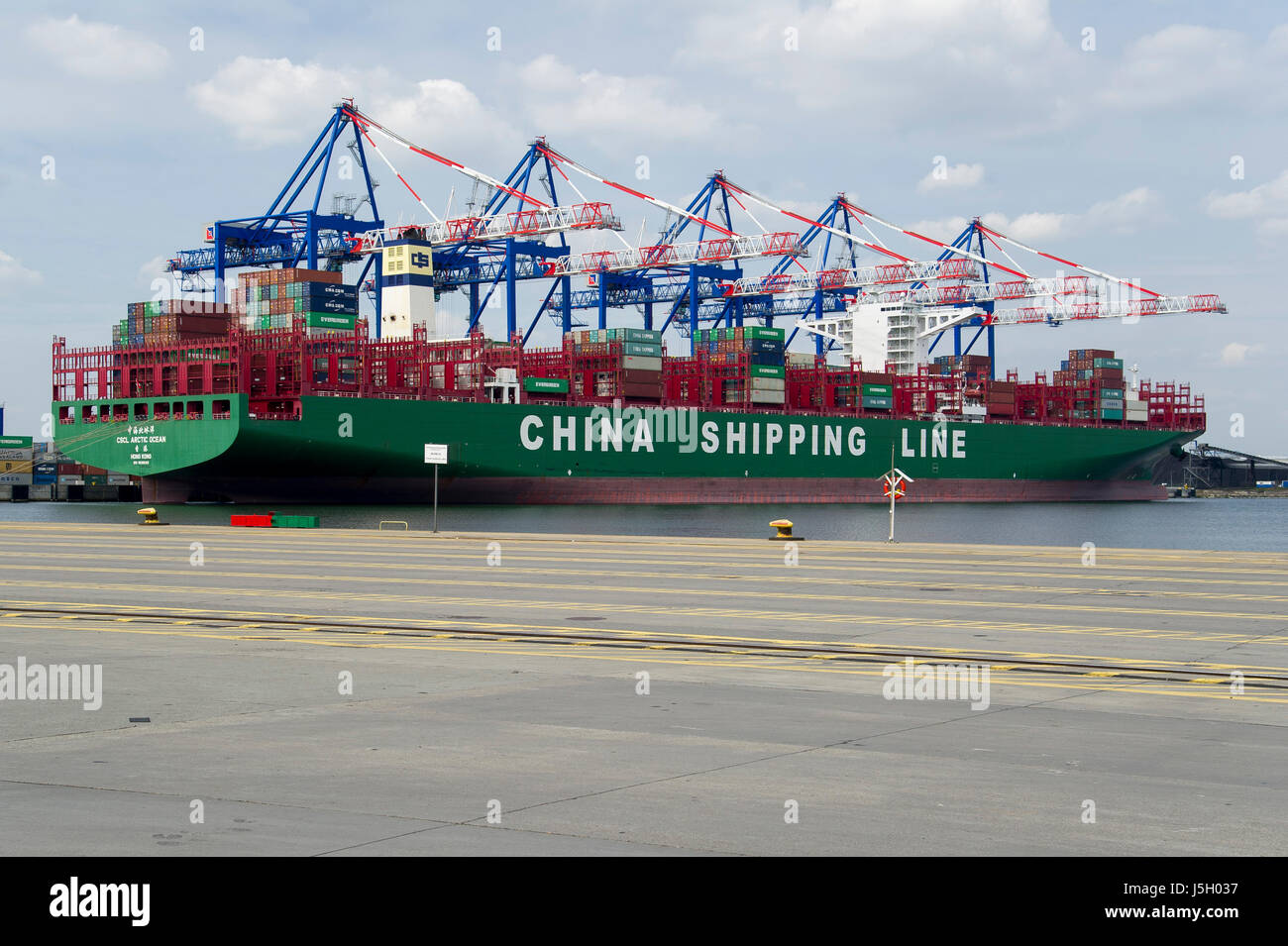 Gdansk, Poland. 17th May, 2017. 400 meter long container ship CSCL