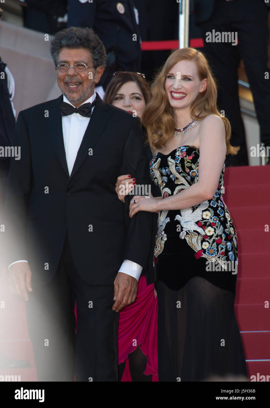 CANNES, FRANCE. May 17, 2017: Jessica Chastain & Gabriel Yared at the premiere for 'Ismael's Ghosts' at the opening ceremony of the 70th Festival de Cannes, Cannes, France.  Picture: Sarah Stewart Stock Photo