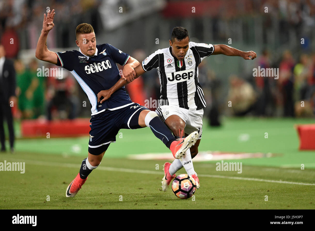 ROME, ITALY - MAY 17:Sergej Milinković-Savić (L) of Lazio and Lobo Silva Alex Sandro (R) of Juventus  in action during the final TIM CUP (Coppa Italia) match between  Juventus FC Vs SS Lazio  -  at Olimpico Stadium on May 17, 2017 in Rome, Italy.  (Photo by Marco Iorio) Credit: marco iorio/Alamy Live News Stock Photo