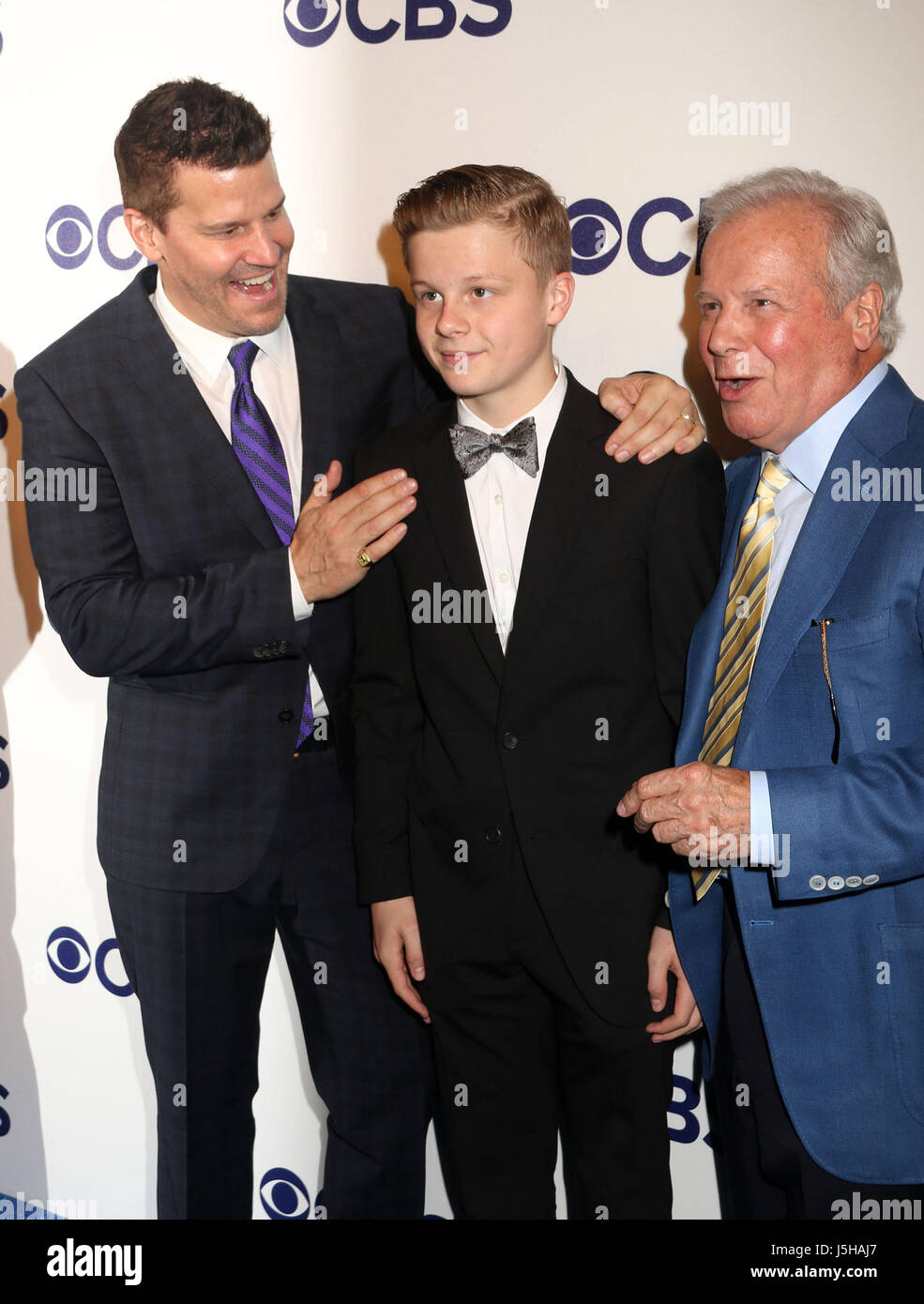 May 17, 2017 - New York, New York, U.S. - Actor DAVID BOREANAZ with his son  JAYDEN RAYNE BOREANAZ and his father DAVE ROBERTS attend the 2017 CBS  Upfront held at the