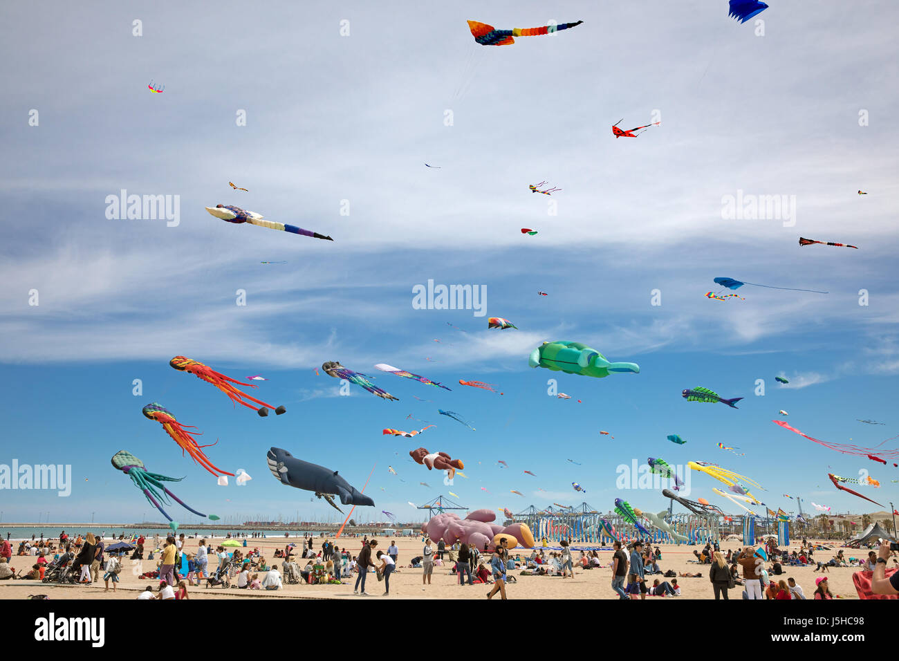 The kite festival (El Festival del viento) in Valencia, Spain Stock Photo
