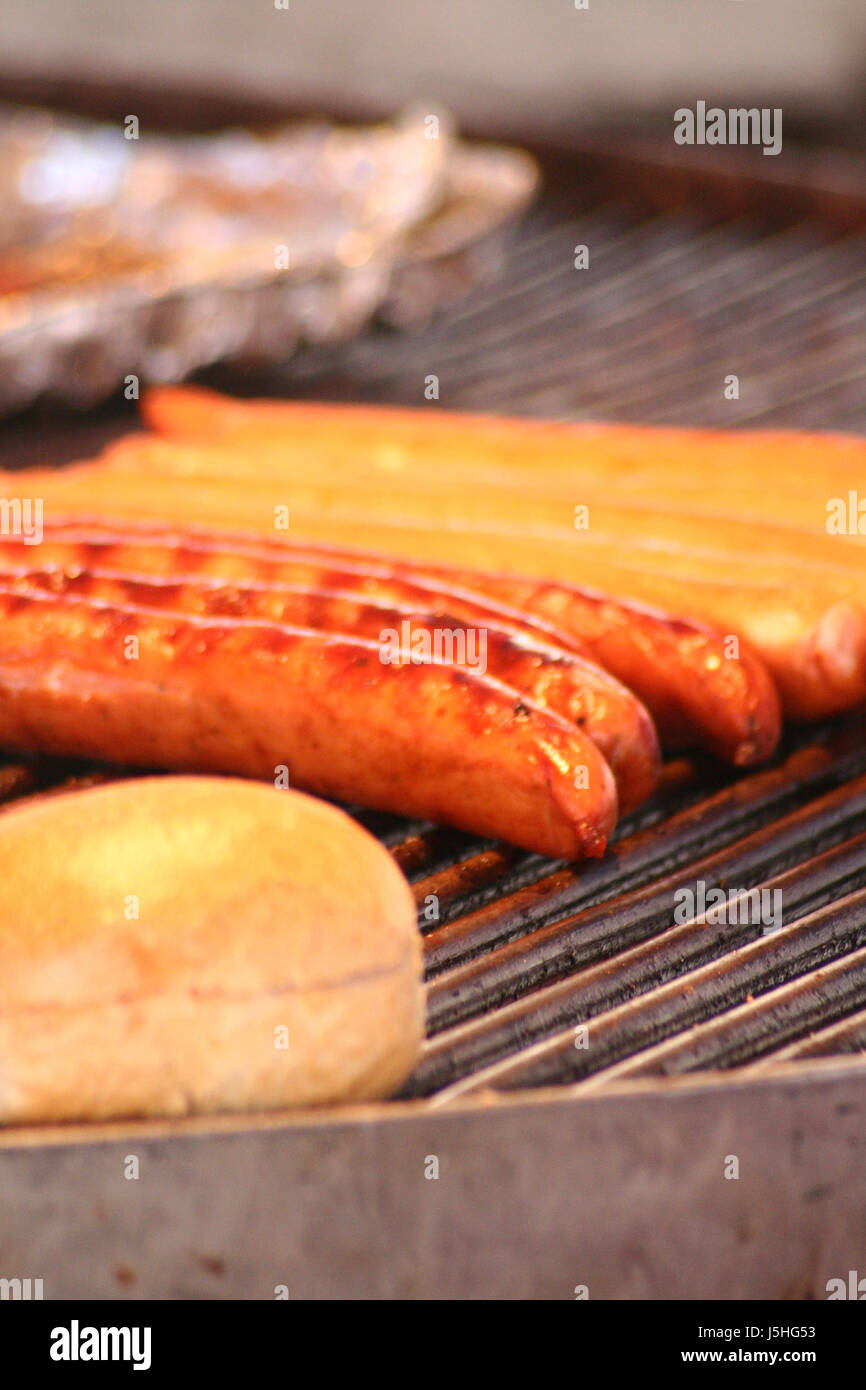 food aliment sausage grill barbecue barbeque charcoal roll kaiser nutrition Stock Photo