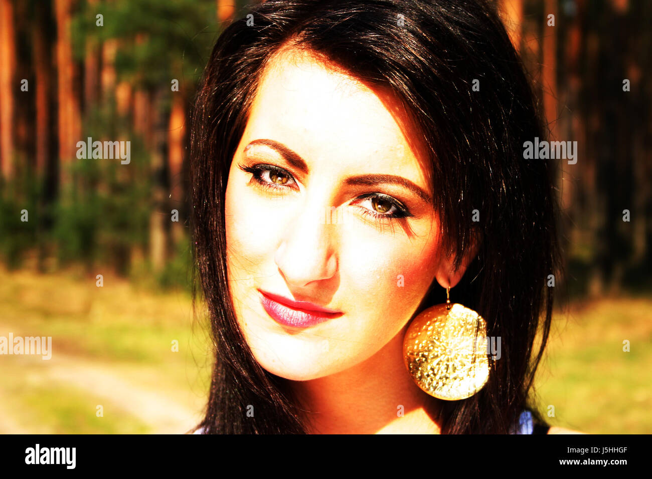 woman tree trees green mouth dreamy face portrait jewelry jewellery