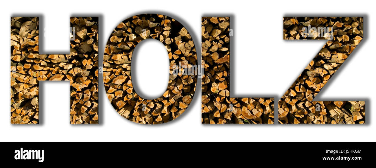 graphic wood word illustration topic logogram catchword material holzscheite Stock Photo