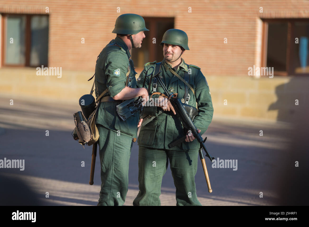 Belorado, Spain - May 6, 2017: German soldiers in World war 2 reenactment,  Military historical reconstruction of the battle of Salerno 1943, on May 6 Stock Photo