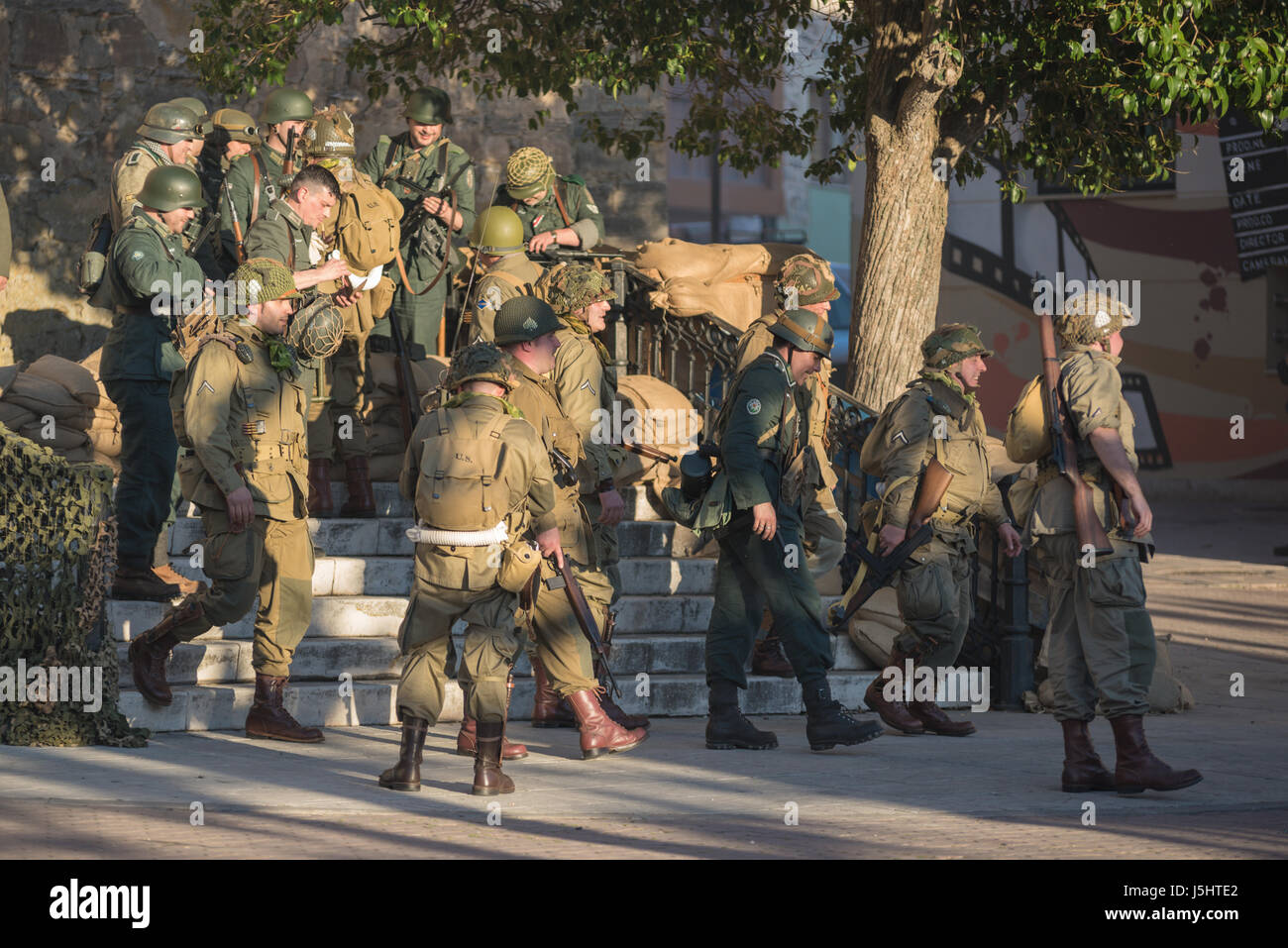 Belorado, Spain - May 6, 2017: soldiers during World war 2 reenactment,  Military historical reconstruction of the battle of Salerno 1943, on May 6, 2 Stock Photo