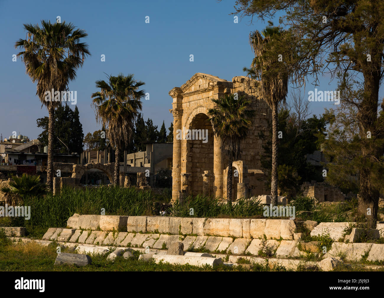 Roman triumphal arch in al Bass site, South Governorate, Tyre, Lebanon Stock Photo