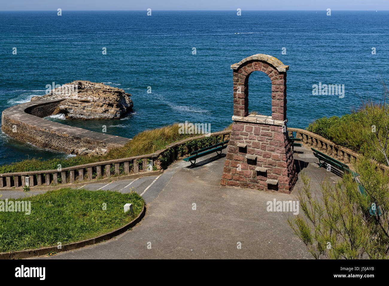 View from a viewpoint the coast of the Cantabrian sea with a bow in Biarritz, Aquitaine, France, Europe Stock Photo