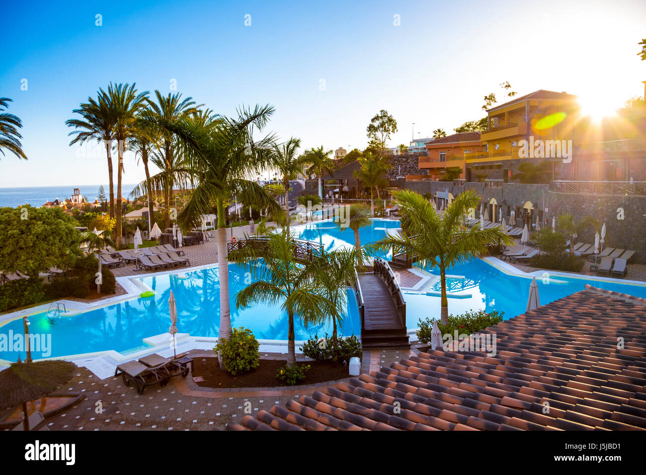 Resort with swimming pool in Tenerife, Spain Stock Photo