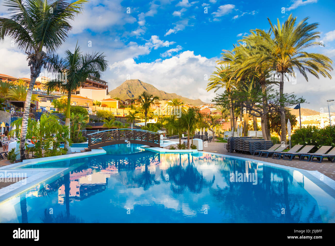 Resort with swimming pool in Tenerife, Spain Stock Photo