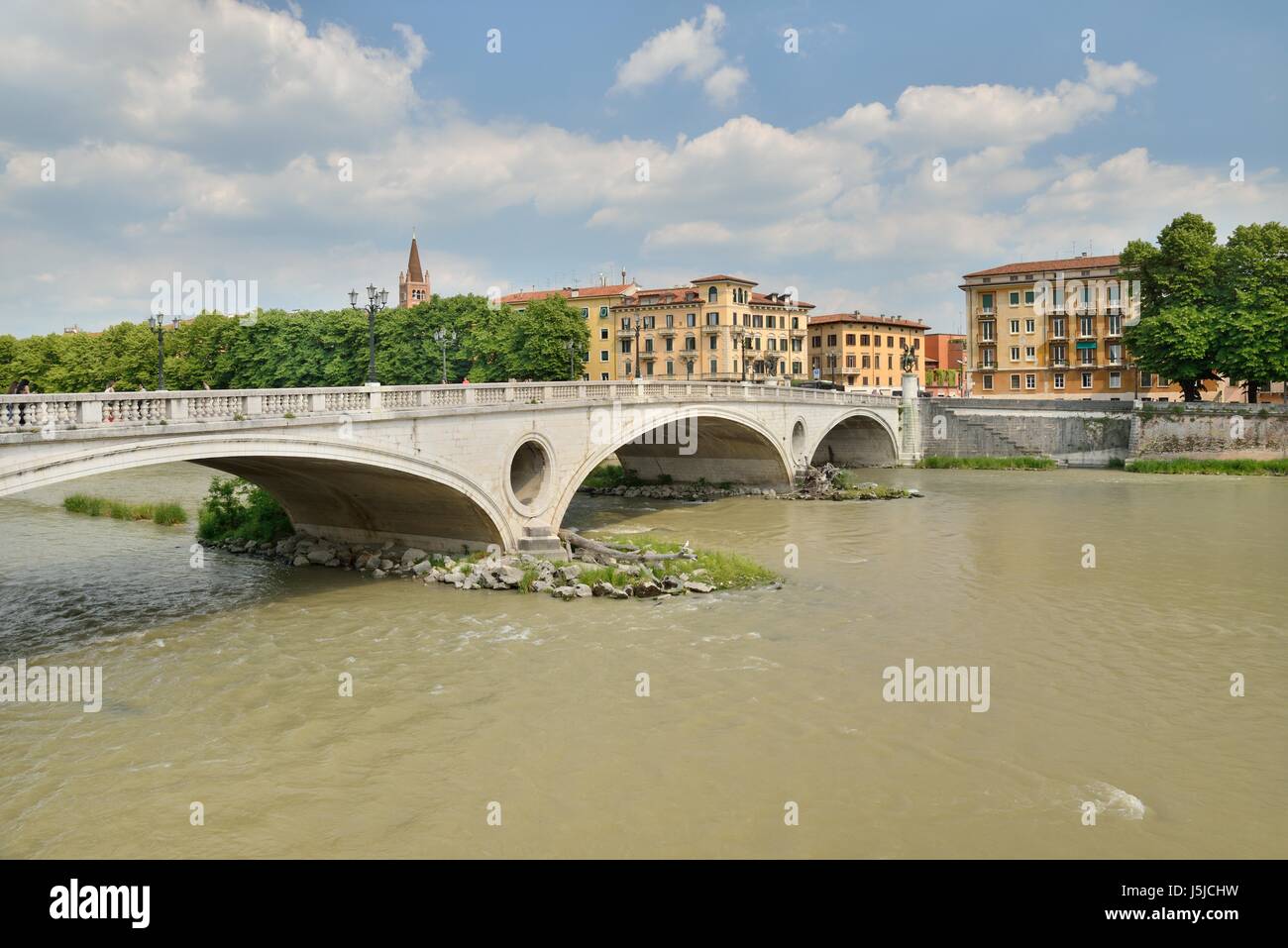 Vittoria bridge crossing Adige  River in Verona city Stock Photo