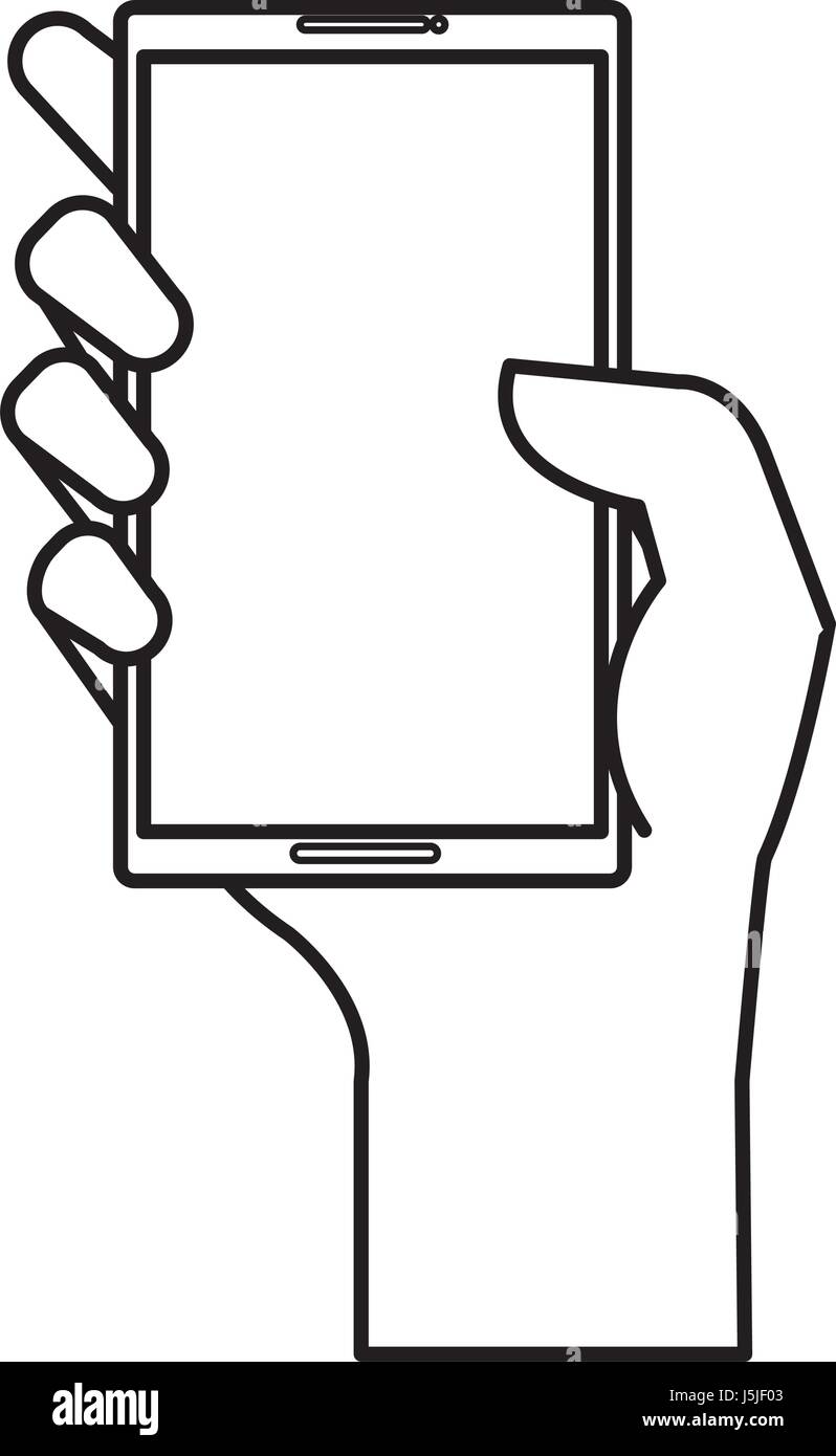 hand human with smartphone device isolated icon Stock Vector Image ...