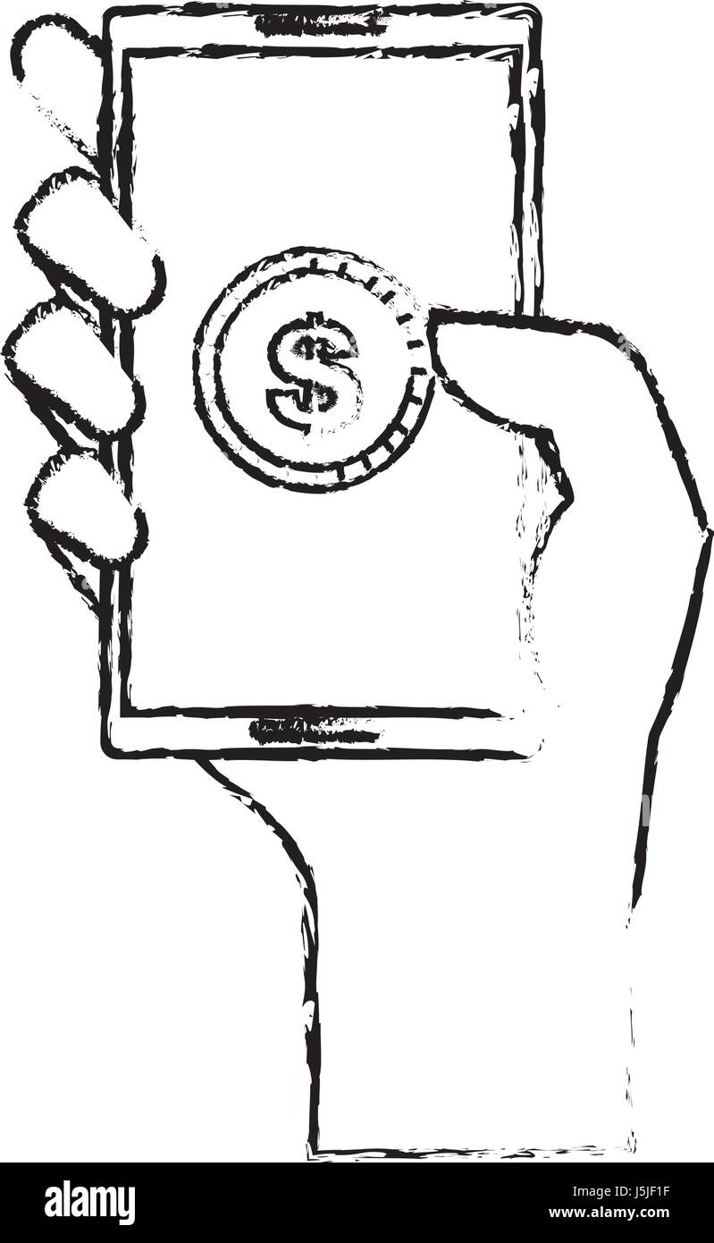 hand human with smartphone device isolated icon Stock Vector Image ...