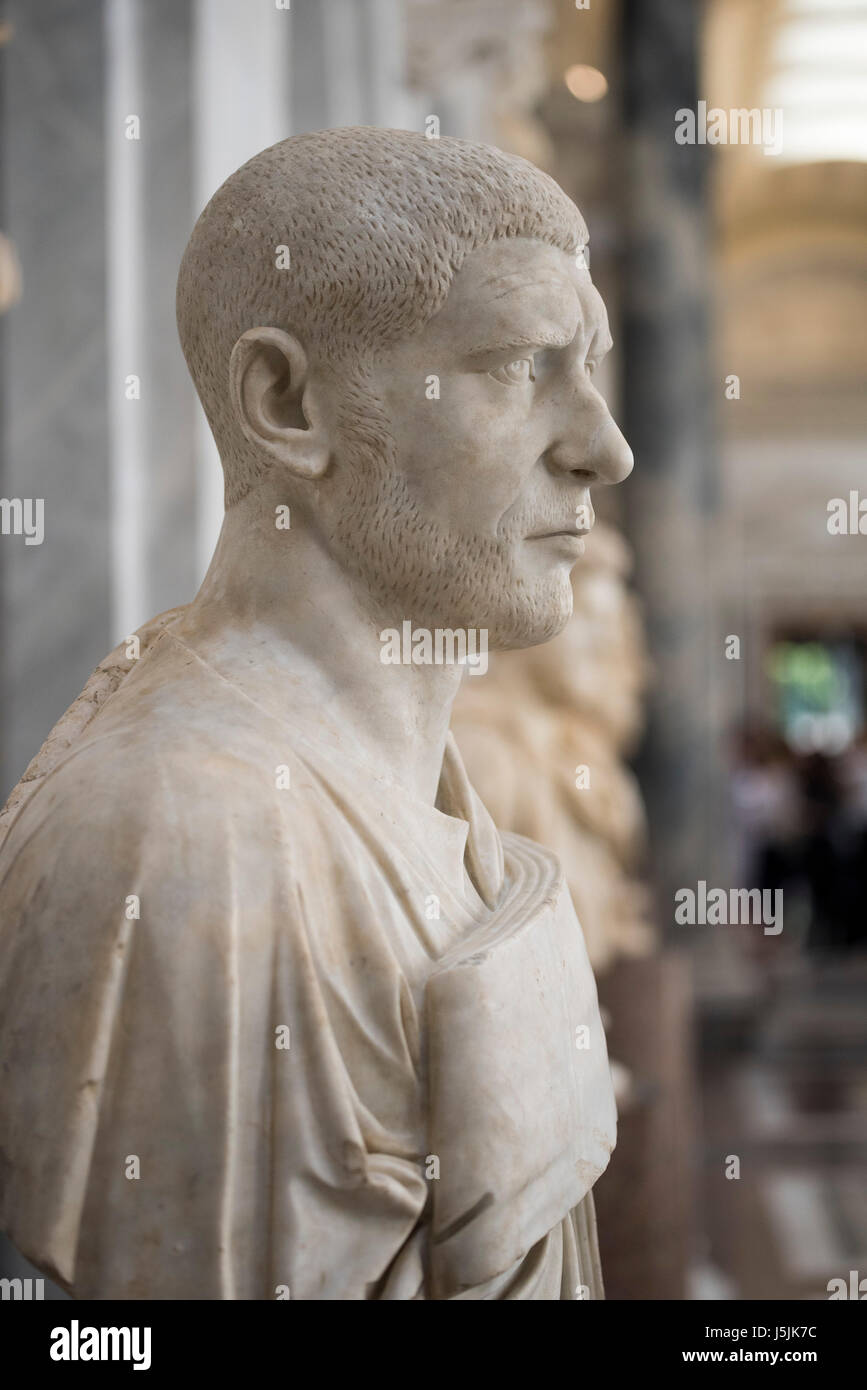 Rome. Italy. Portrait bust of Roman Emperor Philip the Arab (ca. 204 A.D. - 249 A.D.), Braccio Nuovo, Museo Chiaramonti, Vatican Museums. Musei Vatica Stock Photo