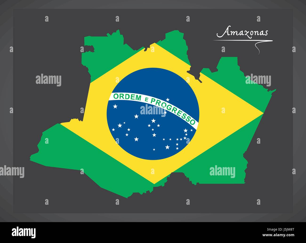 Amazonas map with Brazilian national flag illustration Stock Vector