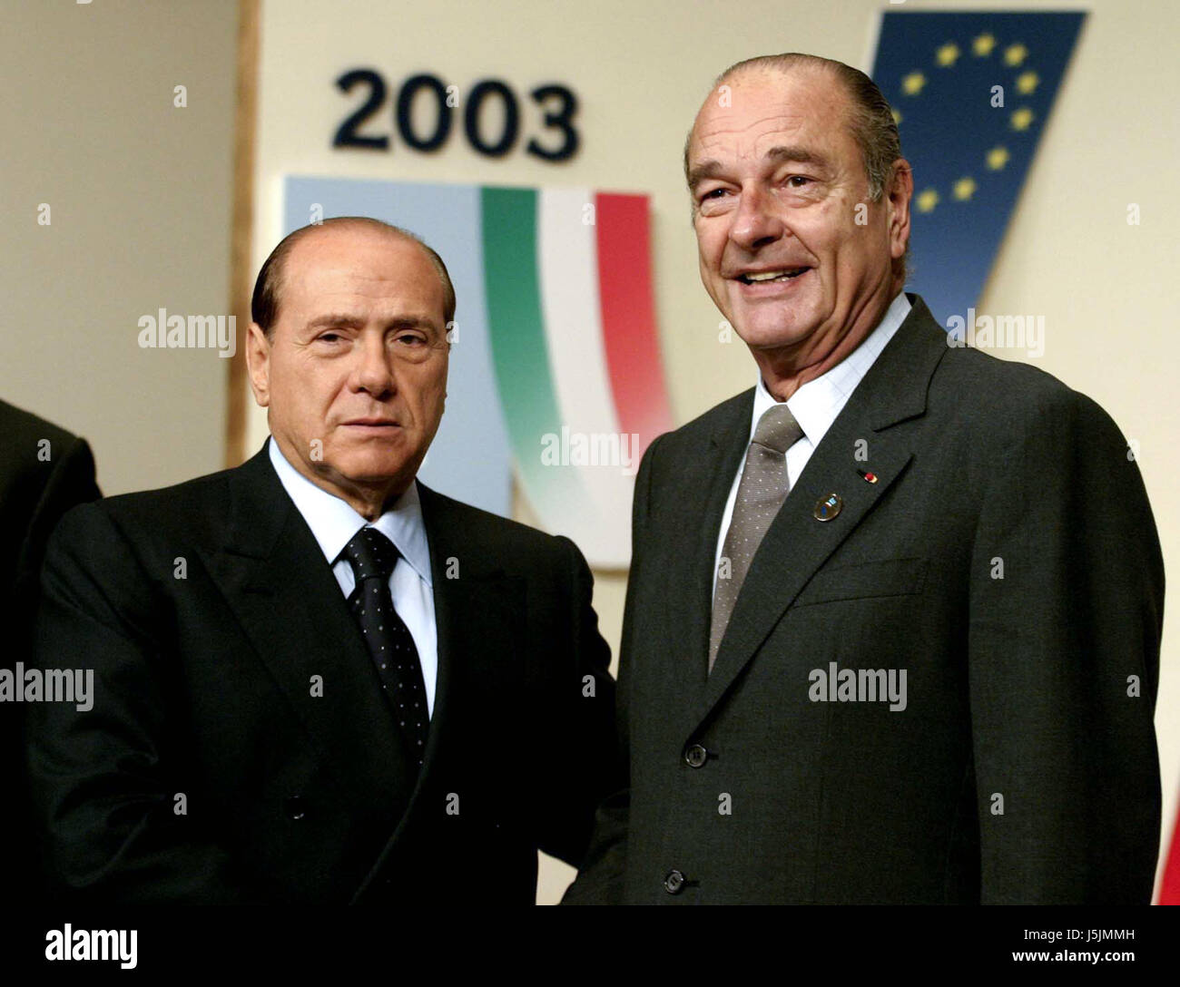 Jacques Chirac With Silvio Berlusconi At European Union Conference In Brussels Stock Photo Alamy